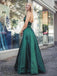 Elegant Green A-Line Spaghetti Straps V Neck Long Party Prom Dresses, Evening Gowns, FM164