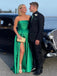 Elegant Green A-Line Strapless Side Slit Long Party Prom Dresses, Evening Gowns, FM165