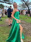 Elegant Green A-Line Strapless Side Slit Long Party Prom Dresses, Evening Gowns, FM165