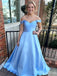 Gorgeous Blue A-Line Off Shoulder V Neck Long Party Prom Dresses, Evening Gowns, FM167