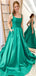 Gorgeous Green A-Line Spaghetti Straps Square Long Party Prom Dresses, Evening Gowns, FM168