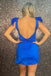 Elegant Blue Cap Shoulder V Neck Sleeveless Popular Short Homecoming Prom Dress, CPH182