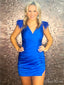 Elegant Blue Cap Shoulder V Neck Sleeveless Popular Short Homecoming Prom Dress, CPH182