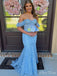 Elegant Sky Blue A-Line Sweetheart Off Shoulder Lace Long Party Prom Dresses, Evening Gowns, FM171