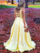 Sexy Yellow A-Line Straps V Neck Maxi Long Party Prom Dresses, Evening Gowns, FM173