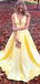 Sexy Yellow A-Line Straps V Neck Maxi Long Party Prom Dresses, Evening Gowns, FM173