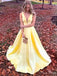 Sexy Yellow A-Line Straps V Neck Maxi Long Party Prom Dresses, Evening Gowns, FM173