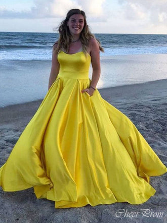 Elegant Yellow A-Line Strapless Maxi Long Party Prom Dresses, Evening Gowns, FM176