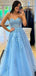 Elegant Blue A-Line Sweetheart Sleeveless Lace Maxi Long Party Prom Dresses, Evening Gowns, FM178