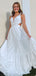 Unique White A-Line Straps V Neck Maxi Long Party Prom Dresses, Evening Gowns, FM182