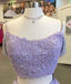 Elegant Two Pieces Purple A-Line Spaghetti Straps Applique Sequin Maxi Long Party Prom Dresses, Evening Gowns, FM185