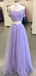 Elegant Two Pieces Purple A-Line Spaghetti Straps Applique Sequin Maxi Long Party Prom Dresses, Evening Gowns, FM185