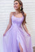 Charming Light Purple A-Line Spaghetti Straps Side Slit Applique Maxi Long Party Prom Dresses, Evening Gowns, FM186