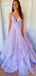 Elegant Light Purple A-Line Spaghetti Straps V Neck Lace Up Maxi Long Party Prom Dresses, Evening Gowns, FM187