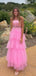 Gorgeous Light Pink A-Line Spaghetti Straps Ruffle Maxi Long Party Prom Dresses, Evening Gowns, FM188