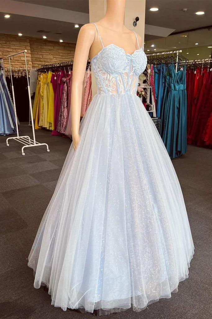 Elegant Spaghetti Straps Sweetheart Sleeveless Lace Maxi Long Party Prom Dresses, Evening Gowns, FM357