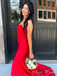 Fashion Red Sheath Side Slit Sleeveless Lace Long Dress, Evening Gowns with trailing, Formal Evening Gowns, FM383