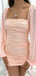 Elegant Pink Mermaid Square Full Sleeve Popular Short Homecoming Prom Dress, CPH245