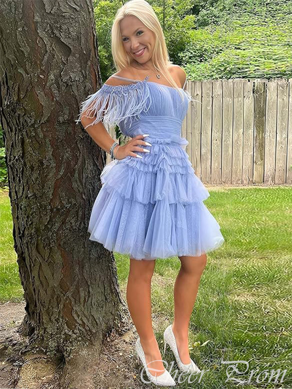 Elegant Blue A-Line One Shoulder Popular Short Homecoming Prom Dress, CPH249