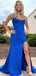 Elegant Blue Mermaid Spaghetti Straps V Neck Side Slit Maxi Long Party Prom Dresses, Evening Gowns, FM191