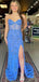 Gorgeous Blue Mermaid Strapless Side Slit Lace Sequin Maxi Long Party Prom Dresses, Evening Gowns, FM194