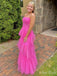 Elegant Pink A-Line Spaghetti Straps Sweetheart Ruffle Maxi Long Party Prom Dresses, Evening Gowns, FM197