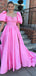 Unique Pink A-Line Cap Shoulder Maxi Long Party Prom Dresses, Evening Gowns, FM199