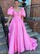 Unique Pink A-Line Cap Shoulder Maxi Long Party Prom Dresses, Evening Gowns, FM199