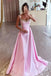 Gorgeous Pink A-Line Spaghetti Straps V Neck Beads Maxi Long Party Prom Dresses, Evening Gowns, FM200