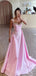 Gorgeous Pink A-Line Spaghetti Straps V Neck Beads Maxi Long Party Prom Dresses, Evening Gowns, FM200