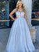 Elegant A-Line Spaghetti Straps Square Sequin Maxi Long Party Prom Dresses, Evening Gowns, FM201