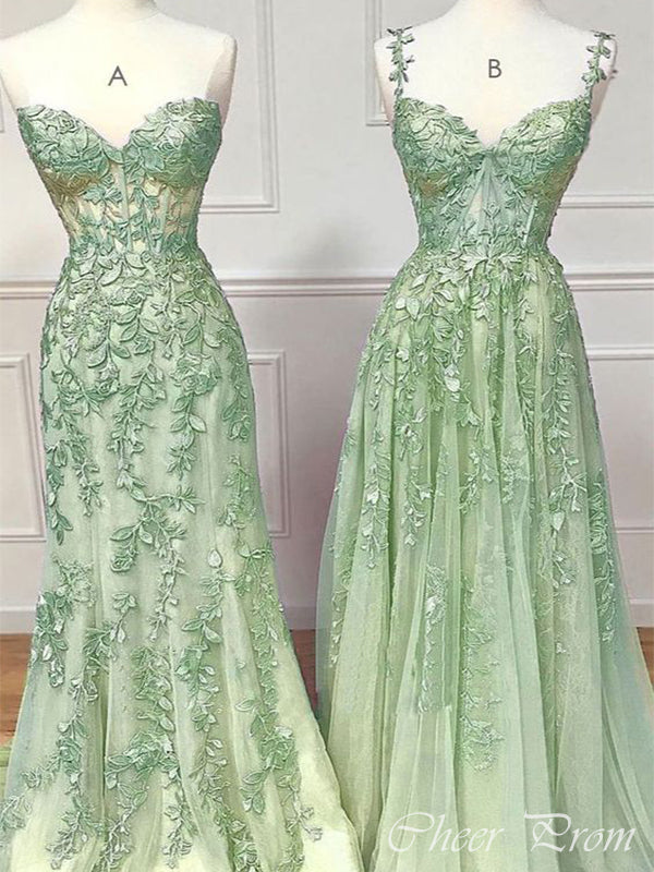 Elegant Green Mermaid A-Line Lace Popular Maxi&nbsp;Long Evening Gowns, Formal, Birthday Party, FM436