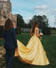 Elegant Yellow A-Line Spaghetti Straps V Neck Maxi Long Party Prom Dresses, Evening Gowns, FM203