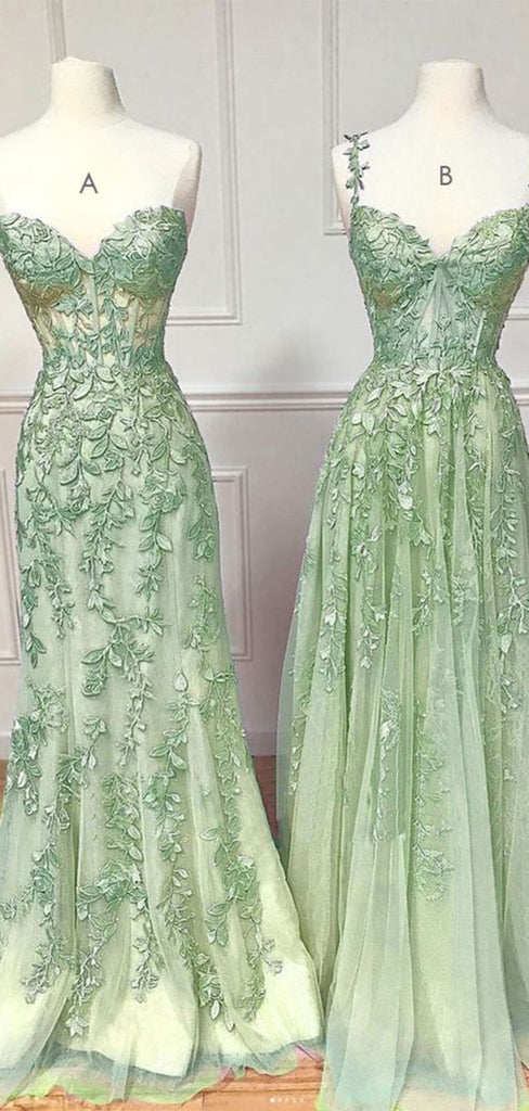 Elegant Green Mermaid A-Line Lace Popular Maxi&nbsp;Long Evening Gowns, Formal, Birthday Party, FM436