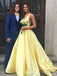 Elegant Yellow A-Line Spaghetti Straps V Neck Maxi Long Party Prom Dresses, Evening Gowns, FM203