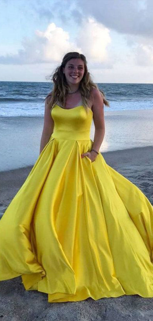 Elegant Yellow A-Line Sweetheart Maxi Long Party Prom Dresses, Evening Gowns, FM204