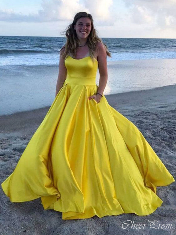 Elegant Yellow A-Line Sweetheart Maxi Long Party Prom Dresses, Evening Gowns, FM204