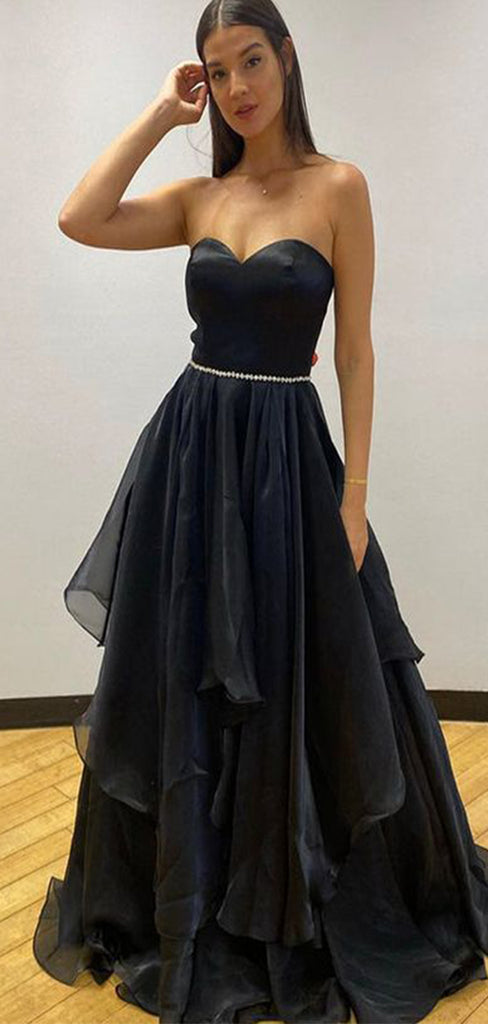 Elegant Black A-Line Sweetheart Beading Popular Maxi Long Evening Gowns, Formal, Birthday Party, FM434