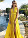 Charming Yellow A-Line Straps V Neck Side Slit Maxi Long Party Prom Dresses, Evening Gowns, FM205