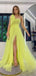 Unique Yellow A-Line One Shoulder Side Slit Maxi Long Party Prom Dresses, Evening Gowns, FM206