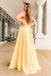 Elegant Yellow A-Line Sweetheart Sleeveless Side Slit Maxi Long Party Prom Dresses, Evening Gowns, FM207