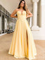 Elegant Yellow A-Line Sweetheart Sleeveless Side Slit Maxi Long Party Prom Dresses, Evening Gowns, FM207