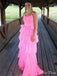 Elegant Pink A-Line Spaghetti Straps Sleeveless Ruffle Maxi Long Party Prom Dresses, Evening Gowns, FM210