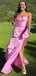 Charming Pink Spaghetti Straps Square Sleeveless Side Slit Maxi Long Party Prom Dresses, Evening Gowns, FM211