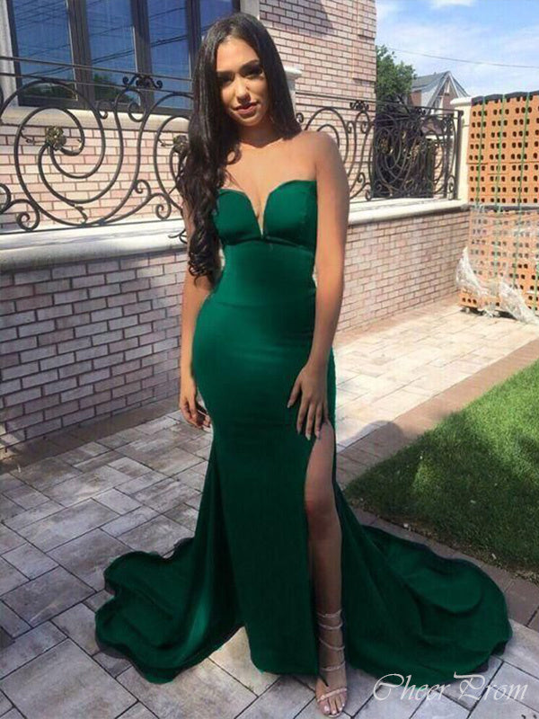 Sexy Emerald Green Mermaid Sweetheart Sleeveless Side Slit Maxi Long Party Prom Dresses, Evening Gowns, FM218