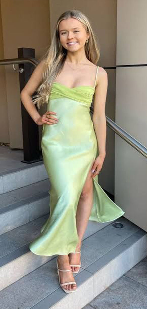 Charming Green Mermaid Sweetheart Spaghetti Straps Sleeveless Side Slit Maxi Long Party Prom Dresses, Evening Gowns, FM222