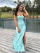 Simple Blue Mermaid Sweetheart Sleeveless Side Slit Maxi Long Party Prom Dresses, Evening Gowns, FM223