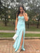 Simple Blue Mermaid Sweetheart Sleeveless Side Slit Maxi Long Party Prom Dresses, Evening Gowns, FM223