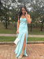 Simple Blue Mermaid Sweetheart Sleeveless Side Slit Maxi Long Party Prom Dresses, Evening Gowns, FM223