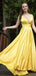 Elegant Yellow A-Line Straps V Neck Sleeveless Maxi Long Party Prom Dresses, Evening Gowns, FM230